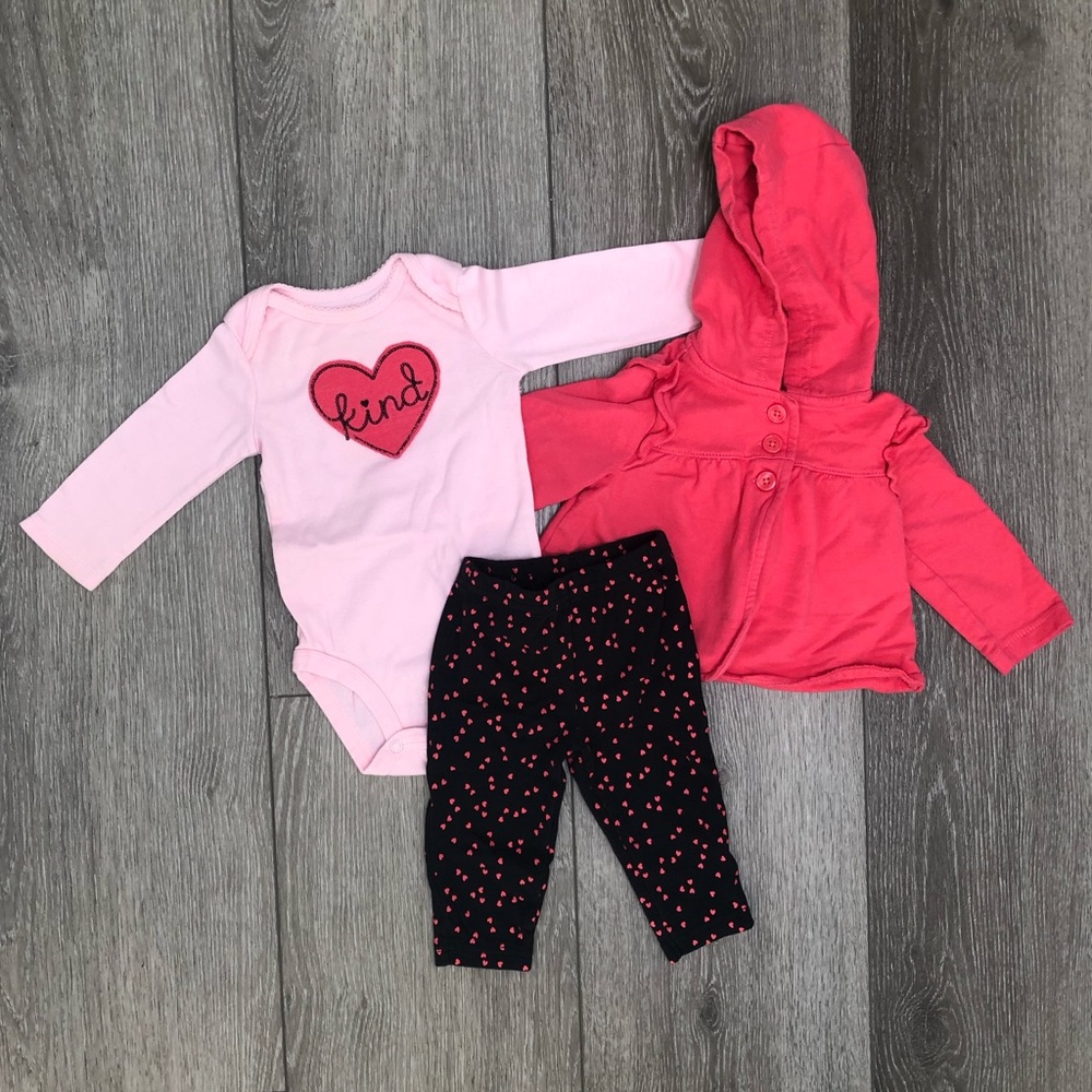 CARTERS 3PC OUTFIT PINK RED BLACK 6 MO
